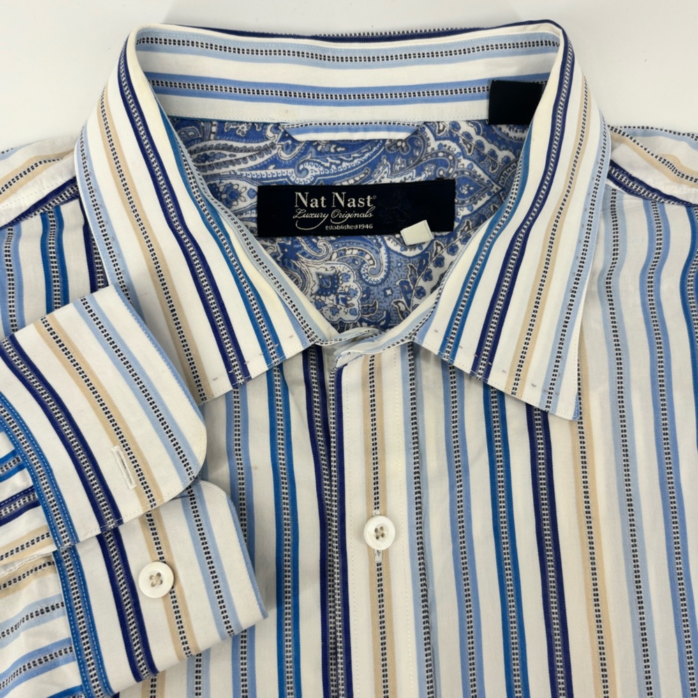Nat Nast Mens Multicolor Striped Long Sleeve Button Down‎ Shirt Size XL